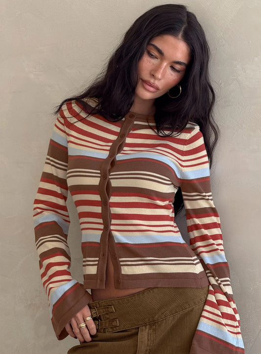 Knit cardigan in stripe print